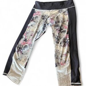 Lululemon Athletica Floral Print Leggings - Black and Pink